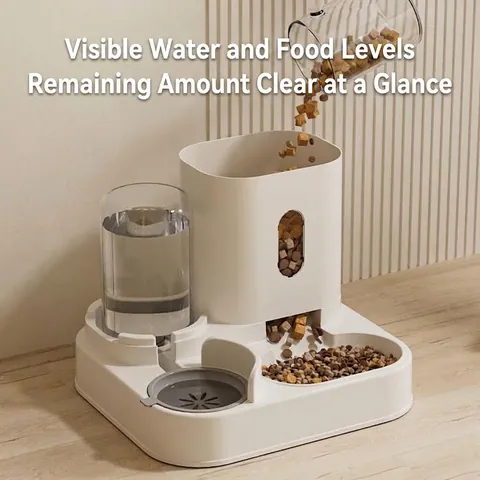 2-in-1 Automatischer Haustier Futterautomat und Wasserspender Schwerkraft Futterspender Siphon Wasserbrunnen für Katzen und Hunde