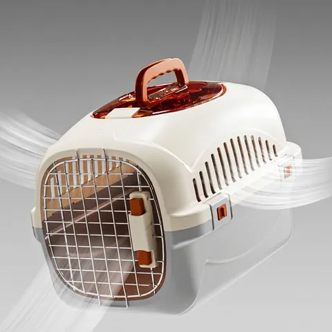 Caisse de Transport Aérien Portable pour Chats et Petits Chiens Boîte de Voyage en Plastique Respirante avec Porte Métallique et Lucarne pour Extérieur et Voiture