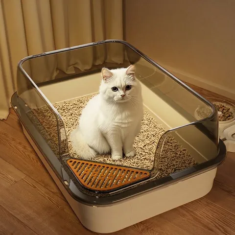 Extra Large Semi-Enclosed Cat Litter Box High Splash Guard Sand Leakage Pedal Durable PP Plastic Open Top Kitty Litter Basin Basin Pet Supplies
