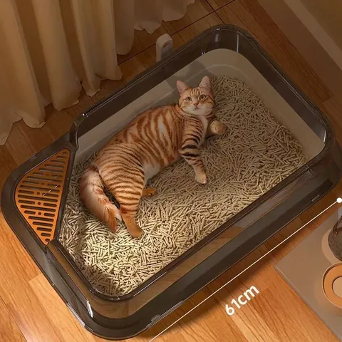 Extra Große Halb Geschlossene Katzenklo Hoher Spritzschutz Sandleckage Pedal Langlebig PP Kunststoff Oben Offene Katzenbecken Haustierzubehör
