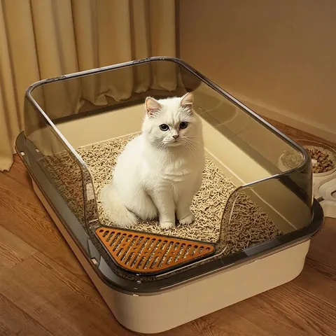Extra Große Halb Geschlossene Katzenklo Hoher Spritzschutz Sandleckage Pedal Langlebig PP Kunststoff Oben Offene Katzenbecken Haustierzubehör