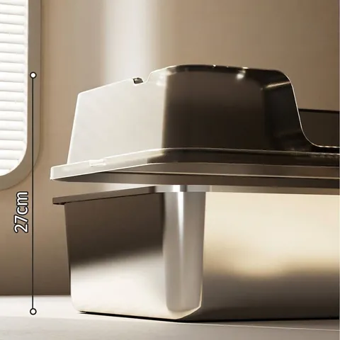 Stainless Steel Cat Litter Box High Sided Open Top Anti Splash Pet Toilet With Sifter Pedal Durable Easy To Clean Large Size