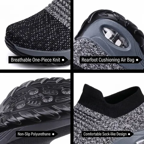 Damen Atmungsaktive Fly-knit Luftkissen Sneaker Leichte Slip-on Socken Schuhe Lässige Plateau Walking Laufschuhe