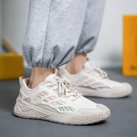 Men Breathable Mesh Sneakers Hollow Out Lightweight Outdoor Casual Shoes Lace Up Round Toe Fashion Walking Shoes For Men