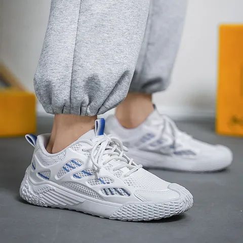 Men Breathable Mesh Sneakers Hollow Out Lightweight Outdoor Casual Shoes Lace Up Round Toe Fashion Walking Shoes For Men