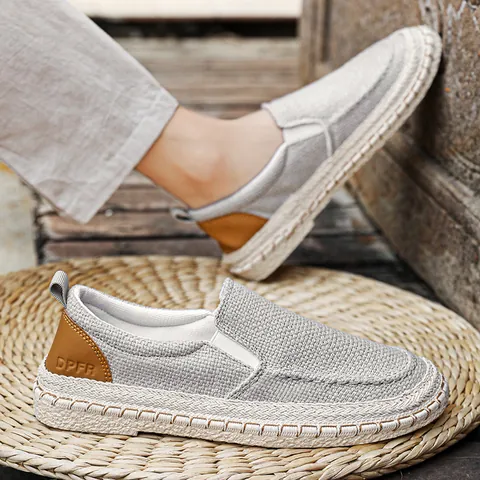 Mocassini da Uomo in Lino Casual Traspiranti Scarpe da Passeggio Slip-On Sneakers Piatte Tinta Unita per Streetwear Estivo Scarpe Quotidiane Leggere