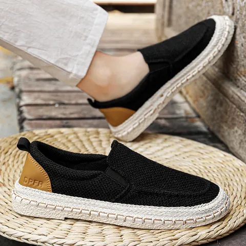 Mocassini da Uomo in Lino Casual Traspiranti Scarpe da Passeggio Slip-On Sneakers Piatte Tinta Unita per Streetwear Estivo Scarpe Quotidiane Leggere