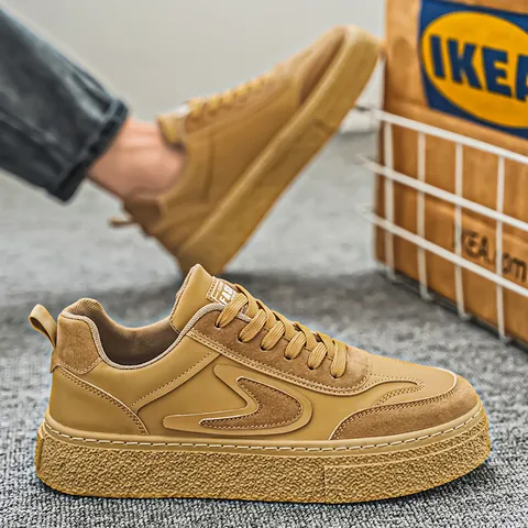 Men's Low Top Lace Up Board Shoes Casual Thick Sole Sports Sneakers For Students Daily Leather Patchwork Skate Shoes