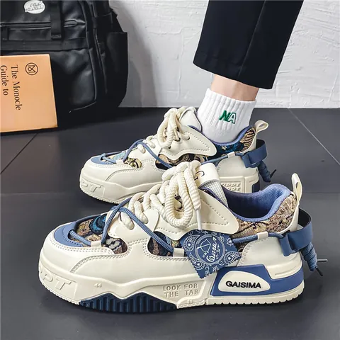 Zapatos de Skateboard Retro Color Block para Hombre Vintage Caña Baja Casual Transpirable Suela Gruesa Sneakers GAISIMA