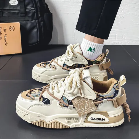 Zapatos de Skateboard Retro Color Block para Hombre Vintage Caña Baja Casual Transpirable Suela Gruesa Sneakers GAISIMA