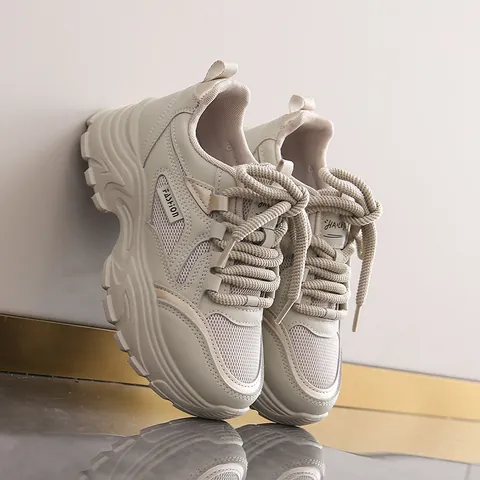 Women's Chunky Sneakers Fashion Thick Sole Breathable Mesh Patchwork Casual Sports Shoes Korean Style Dad Shoes For Ladies