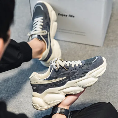 Men Retro Chunky Sneakers Breathable Mesh Thick Sole Casual Sports Shoes Fashion Non Slip Dad Shoes For Daily Walk