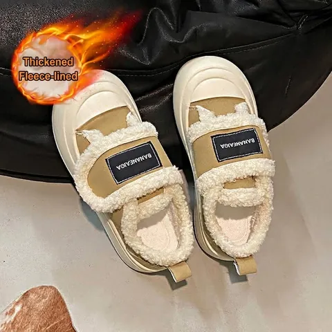 Women Winter Platform Bread Shoes Thickened Fleece Lined Hook and Loop Warm Casual Fashion High Top Board Shoes Outdoor