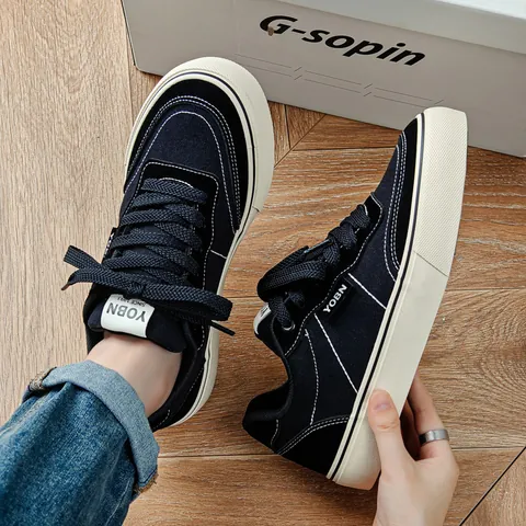 Scarpe da Board Vulcanizzate in Tela Casual da Uomo Sneakers Basse Traspiranti per Studenti Calzature Streetwear Retro Tinta Unita