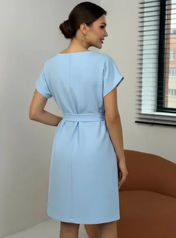 Women French Minimalist Short Sleeve Midi Dress Solid Color Slim Fit Wrap Hip Waist Tie Commuter Vacation Elegant Polyester Dress