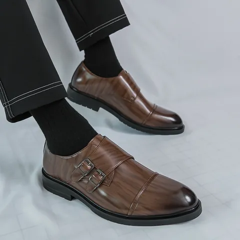 Men's Business Formal Shoes Double Monk Strap Pointed Toe Dress Shoes For Wedding Party Office WJZ-502 PU Leather Non-Slip