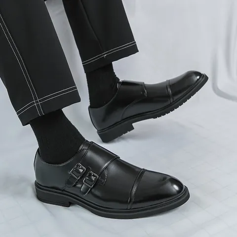 Men's Business Formal Shoes Double Monk Strap Pointed Toe Dress Shoes For Wedding Party Office WJZ-502 PU Leather Non-Slip
