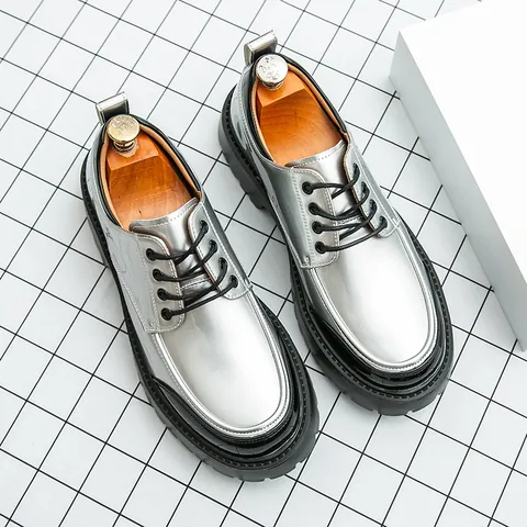 Men's Business Formal Leather Shoes Patent PU Shiny Metallic Dress Shoes For Wedding Party Office Large Size Derby Shoes