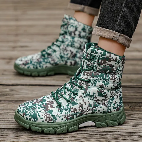 Stivali da Trekking Alti da Uomo Camouflage Digitale Stivali da Lavoro Antiscivolo Resistenti all'Usura Scarpe da Trekking Tattiche Allacciate Outdoor