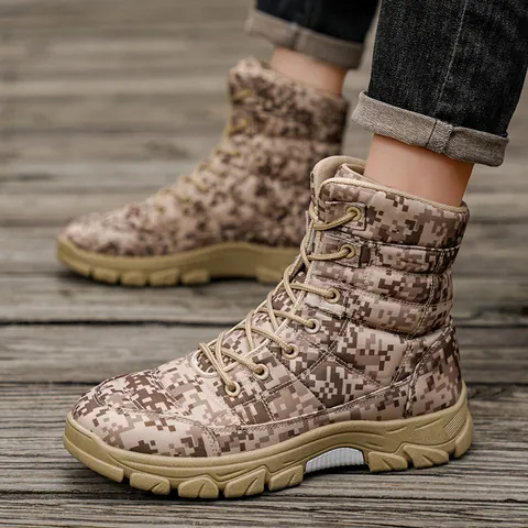 Stivali da Trekking Alti da Uomo Camouflage Digitale Stivali da Lavoro Antiscivolo Resistenti all'Usura Scarpe da Trekking Tattiche Allacciate Outdoor