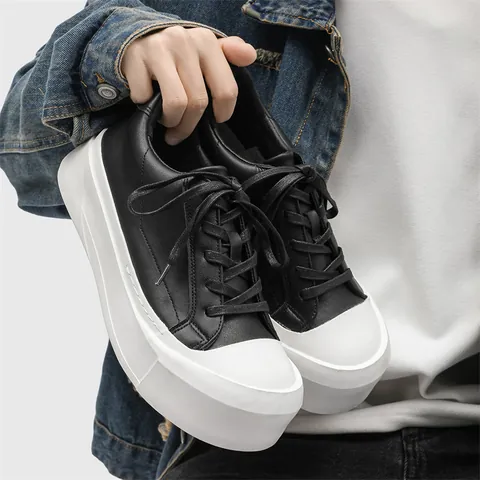 Men Platform Sneakers Chunky Bottom Board Shoes Low Top Casual Fashion Height Increase Walking Shoes Solid Color Lace Up Casual Footwear