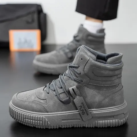 Scarpe da Skate Uomo High-top Moda Sneakers con Zeppa Pelle Mesh Suola PVC Cucite Scarpe Sportive Casual per Uomo Quotidiano Outdoor