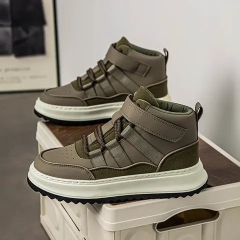 Sneaker Casual da Uomo Retro High Top Patchwork Outdoor Moda Scarpe da Board Suola Spessa Antiscivolo per Autunno Inverno