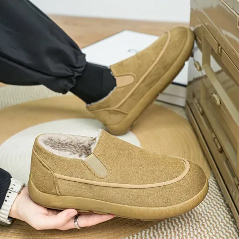 Herren Winter Fleece Gefüttert Slip-on Mules Lässig Warm Wildlederimitat Baumwollschuhe Outdoor Verdickte Sohle Schneestiefel