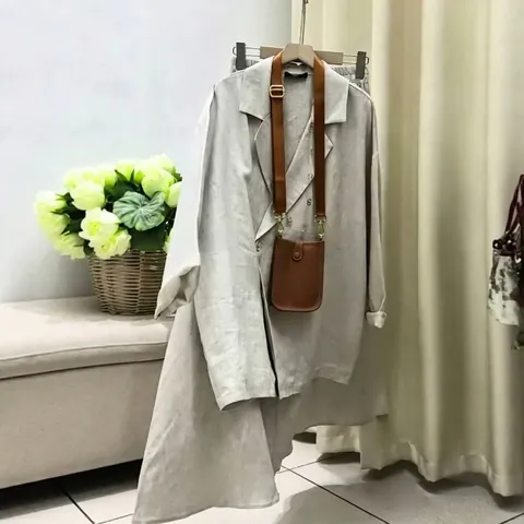 Women Casual Linen Shirt And Skirt Set Long Sleeve Double Breasted Top And High Waist A-Line Maxi Skirt Two Piece Suit
