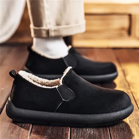 Winter Warm Faux Suede Slip-On Men's Snow Boots With Thickened Faux Fur Lining Vintage Birkenstock Style Casual Outdoor Loafers