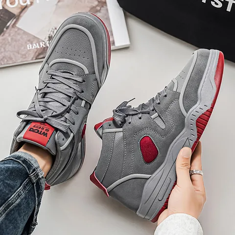Scarpe da Skate Alte da Uomo Suola Spessa Retro Americano Blocchi di Colore Sneakers Casual per Adolescenti Studenti