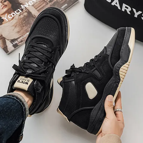 Scarpe da Skate Alte da Uomo Suola Spessa Retro Americano Blocchi di Colore Sneakers Casual per Adolescenti Studenti