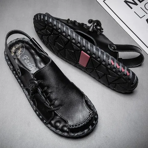 Sandali da Spiaggia Doppio Uso Casual Outdoor da Uomo Cucito a Mano Punta Chiusa Microfibra Suola in Gomma Scarpe da Scoglio