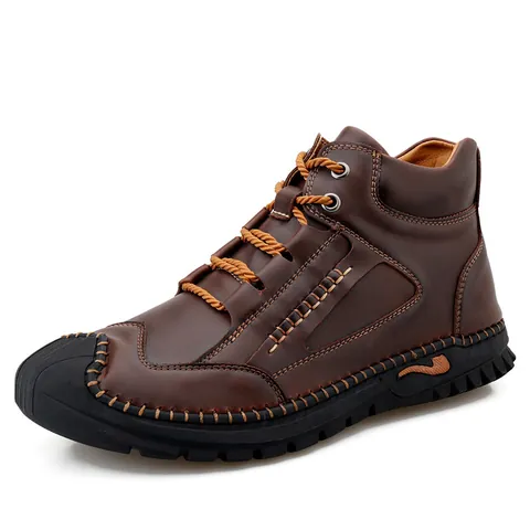 Men's High-Top Martin Boots Retro PU Leather Fleece Lined Winter Warm Anti-Slip Casual Work Boots For Men Outdoor Footwear