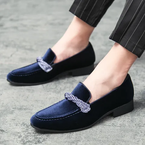 Mocassins pour Hommes Style Britannique Texture Daim Chaussures Décontractées Slip-on Boucle Corde Tressée Couleur Unie Chaussures Plates