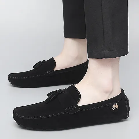 Mocassins Décontractés en Cuir Nubuck pour Hommes Femmes Chaussures de Conduite Respirantes Couleur Unie Mode