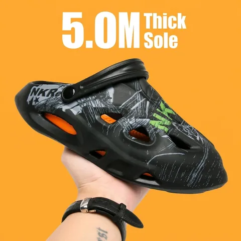 Men Fashion Color Block Garden Clogs Summer Outdoor Beach Sandals Thick Sole Breathable Slip-on Graffiti Casual Water Shoes