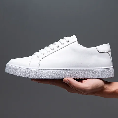 Heren Casual Skateschoenen Ademend Actie Leer Witte Sneakers Lichtgewicht Antislip Outdoor Sport Board Schoenen Voor Heren