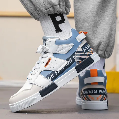 Scarpe da Skate High-Top da Uomo in Pelle Blocchi di Colore Sneakers Sportive Casual per Adolescenti Studenti