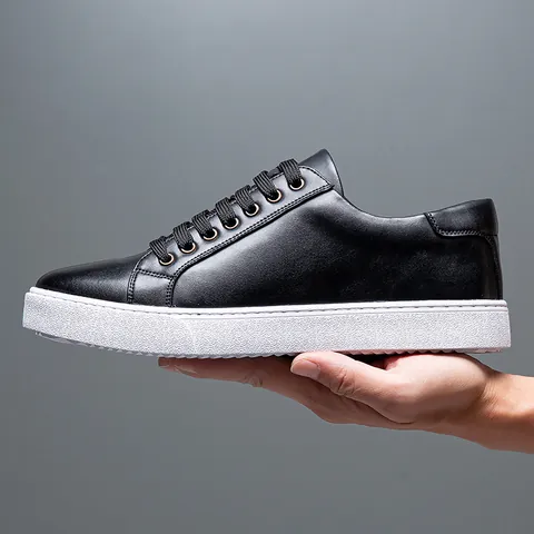 Heren Casual Skateschoenen Ademend Actie Leer Witte Sneakers Lichtgewicht Antislip Outdoor Sport Board Schoenen Voor Heren