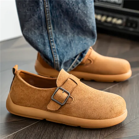 Mocassins Décontractés en Daim pour Hommes Tendance Tige Basse Style Birkenstock Chaussures de Marche Confortables à Semelle Épaisse