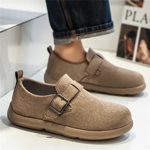 Mocassins Décontractés en Daim pour Hommes Tendance Tige Basse Style Birkenstock Chaussures de Marche Confortables à Semelle Épaisse