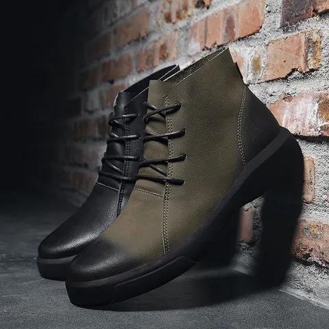 Men Retro Martin Boots High-Top Lace-Up PU Leather Work Boots Outdoor Casual Non-Slip British Style Autumn Winter Boots