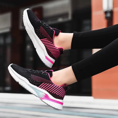Women Breathable Flyknit Mesh Sneakers Fashion Casual Running Shoes Lightweight Non-slip Athletic Walking Shoes Fashion Sneakers