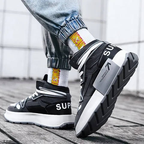 Sneaker da Uomo High-top Stile Harajuku Colorblock Suola Spessa Scarpe da Skate Casual Streetwear Antiscivolo Scarpe Sportive