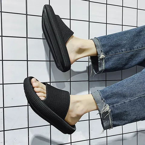 Unisex Summer Thick Sole Slippers Non-Slip Bathroom Indoor Outdoor Platform Slides Soft Quick Dry EVA Couple Casual Sandals