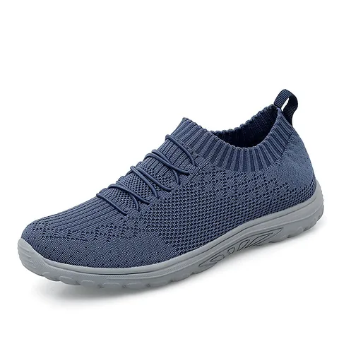 Women Flyknit Mesh Sneakers Breathable Slip On Running Shoes Lightweight Flat Casual Walking Shoes Solid Color Student Sports Shoes