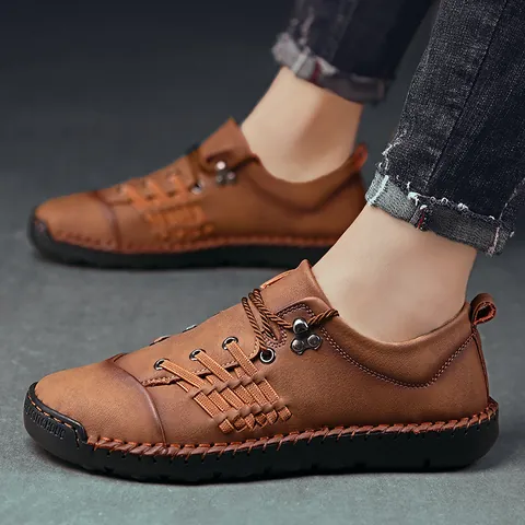 Zapatos Casuales Retro Para Hombre Cuatro Estaciones Tendencia Minimalista Conducción Aire Libre Tallas Grandes Cosido a Mano Transpirable