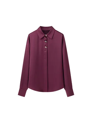 Women Elegant Satin Blouse Long Sleeve Lapel Shirt Top With Gold Buttons Solid Color Minimalist European Style Fashion Streetwear