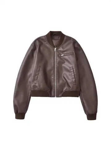 Women's Vintage Faux Leather Bomber Jacket Loose Casual Moto Biker Zip Coat Outerwear With Pockets Ribbed Trim Polyester